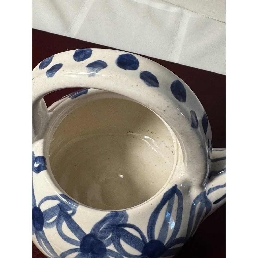 Vintage Blue and White Tea Pot with Lid, Asian Design